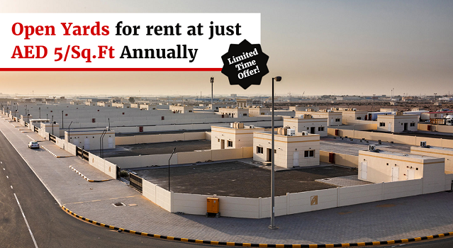 Limited time offer for spacious openyards in Sharjah for AED 5/Sq.Ft annually.